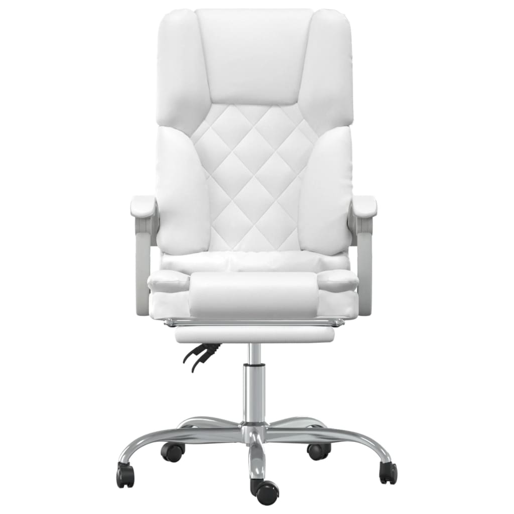 vidaXL Silla de oficina reclinable masaje cuero sintético blanco