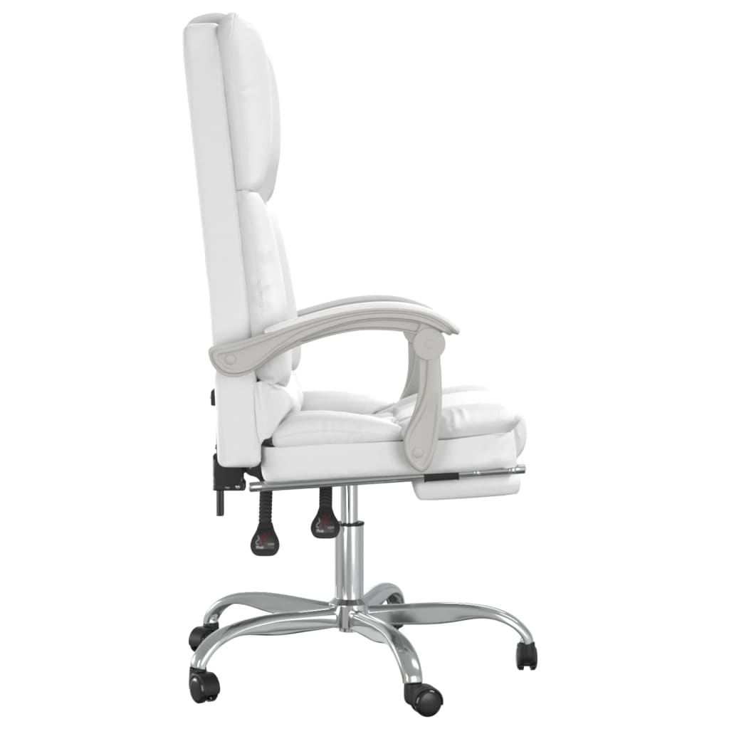 vidaXL Silla de oficina reclinable masaje cuero sintético blanco