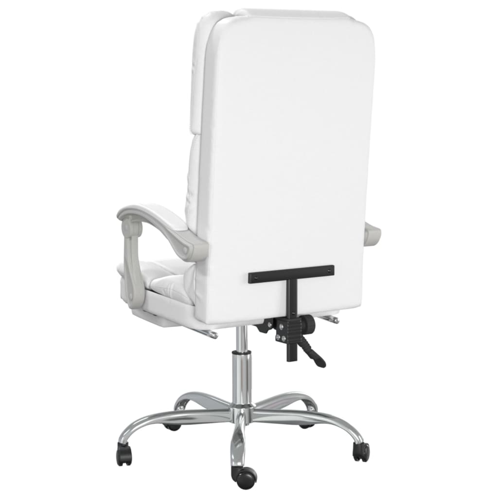 vidaXL Silla de oficina reclinable masaje cuero sintético blanco