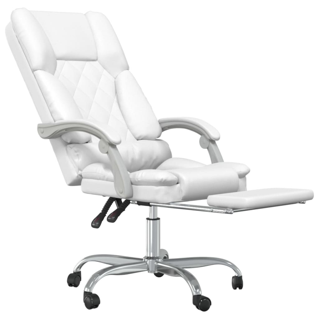 vidaXL Silla de oficina reclinable masaje cuero sintético blanco