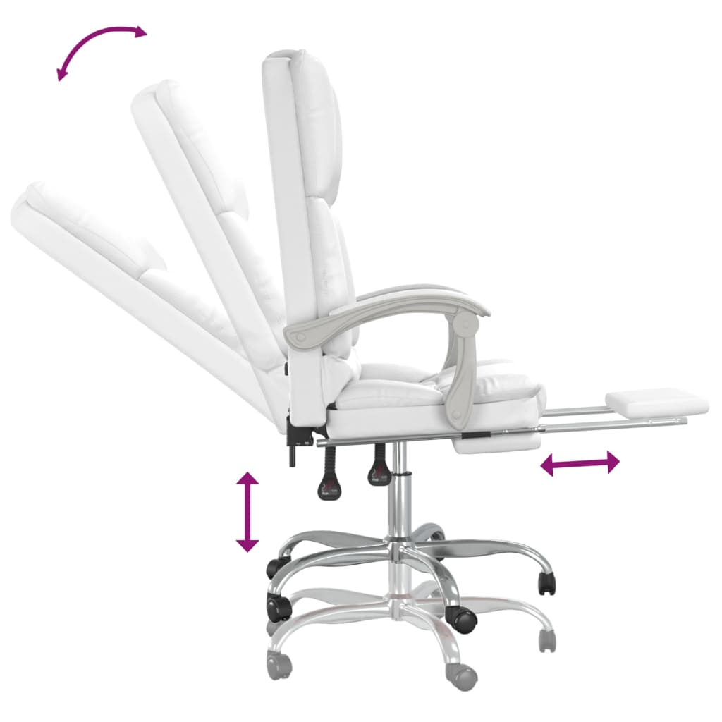 vidaXL Silla de oficina reclinable masaje cuero sintético blanco