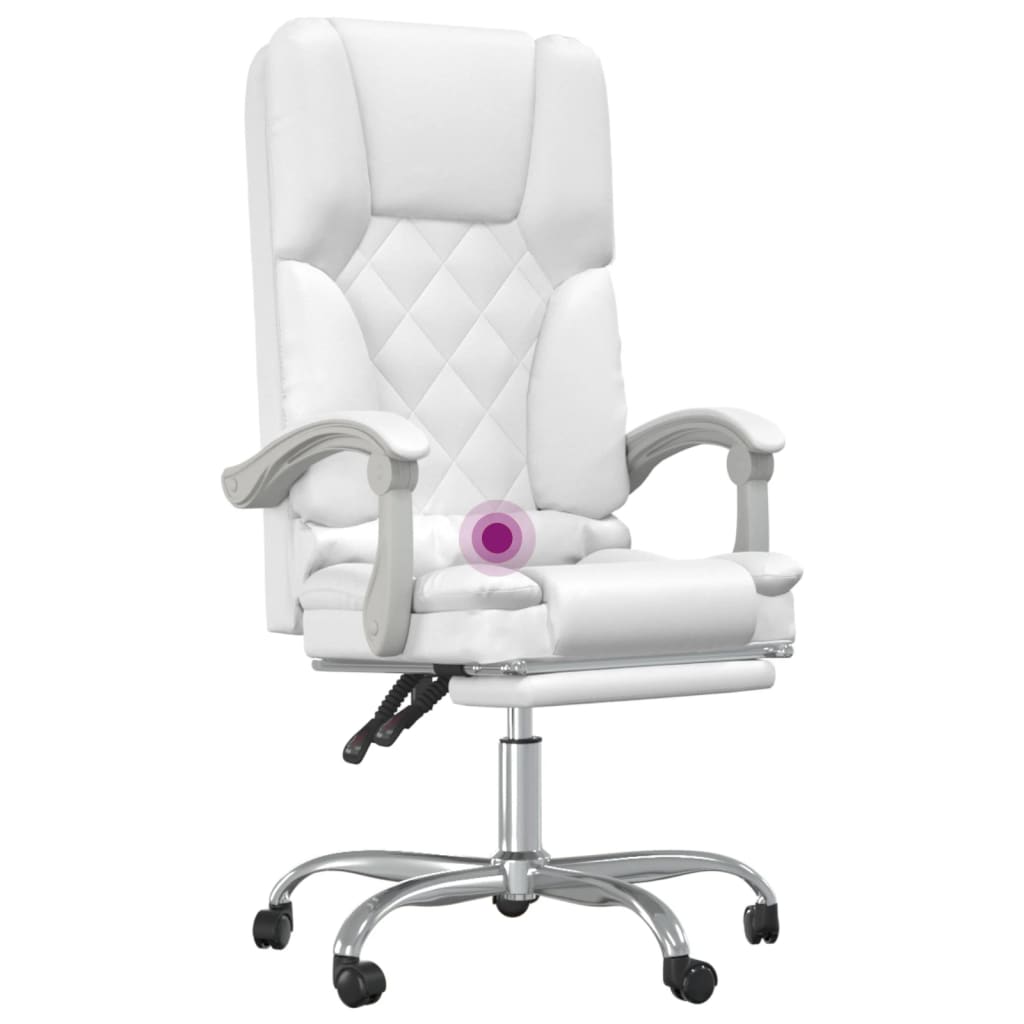 vidaXL Silla de oficina reclinable masaje cuero sintético blanco