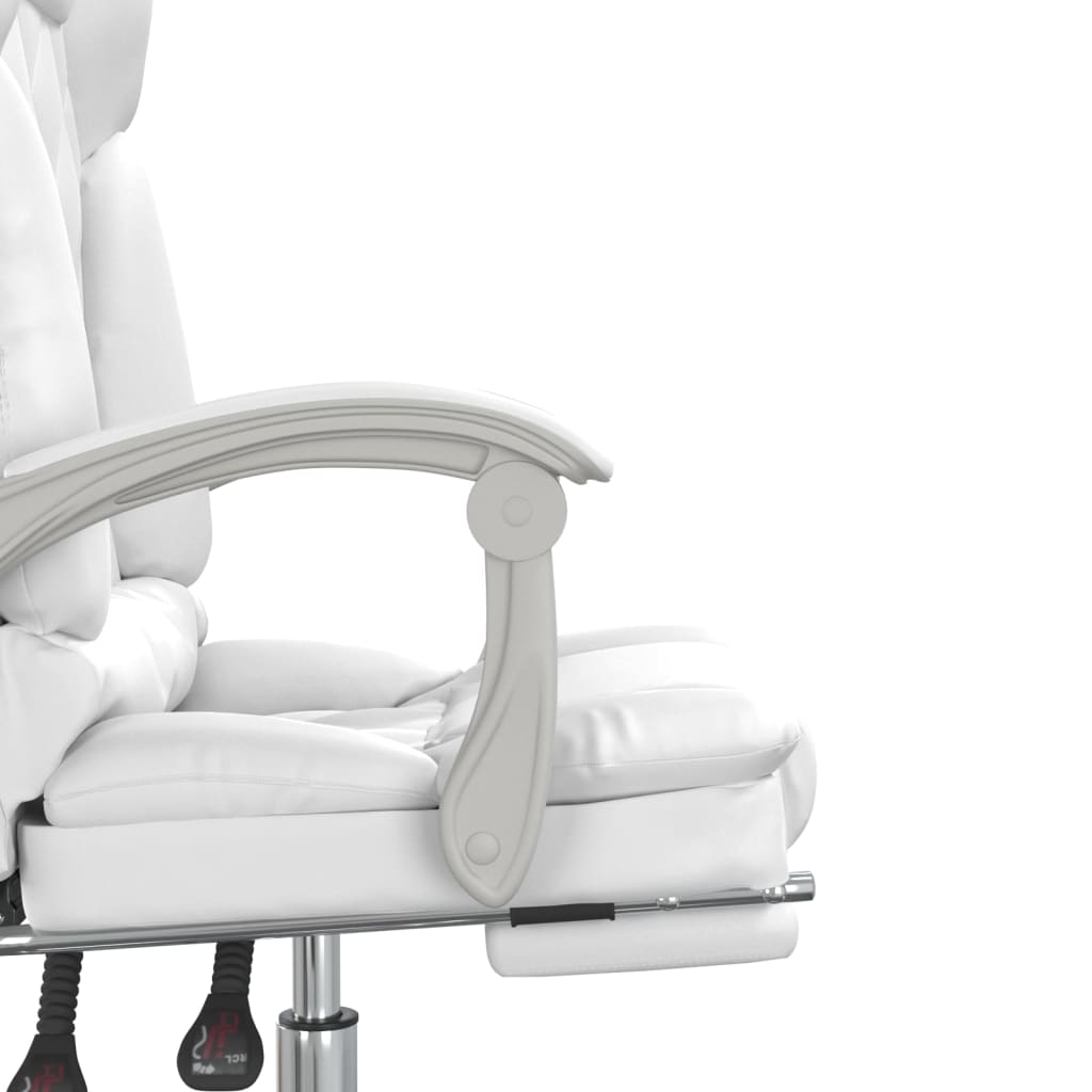 vidaXL Silla de oficina reclinable masaje cuero sintético blanco