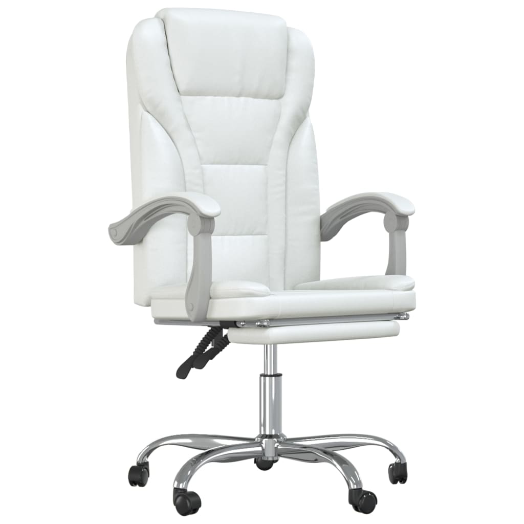 vidaXL Silla de oficina reclinable cuero sintético blanco