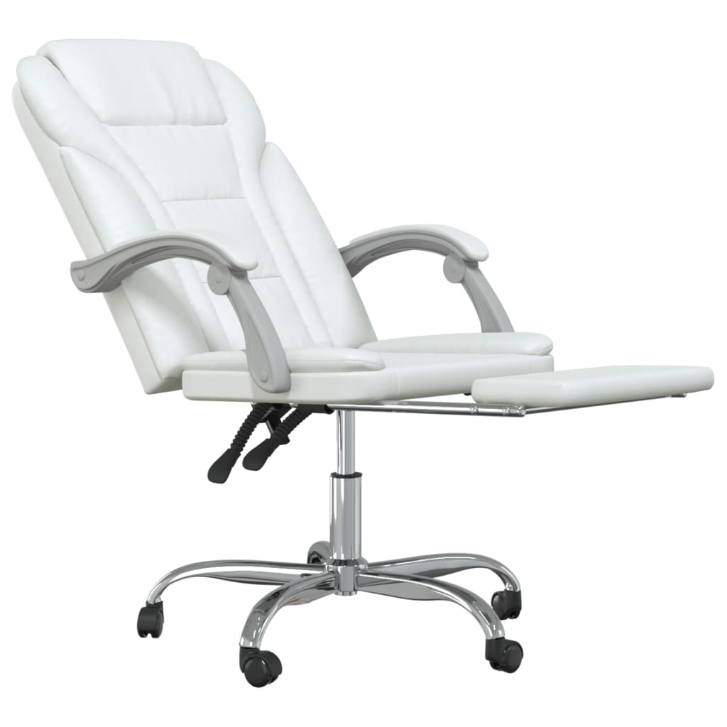 vidaXL Silla de oficina reclinable cuero sintético blanco