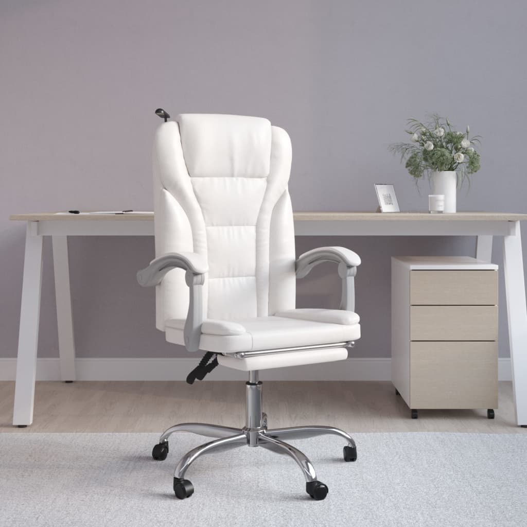 vidaXL Silla de oficina reclinable cuero sintético blanco