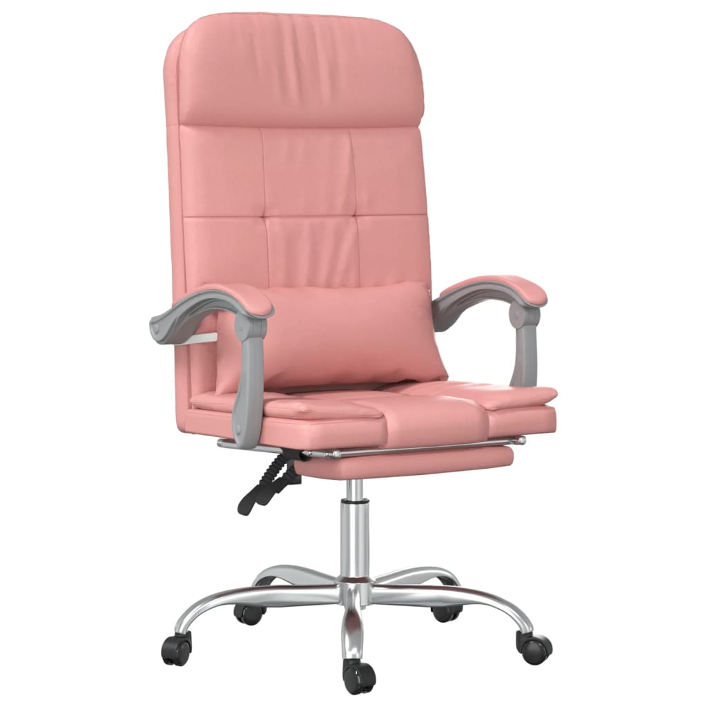 vidaXL Silla de oficina reclinable masaje cuero sintético rosa