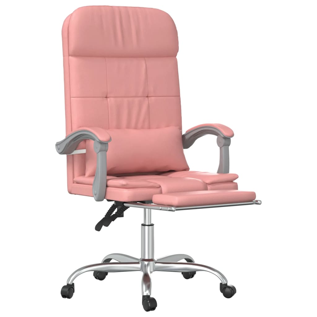 vidaXL Silla de oficina reclinable masaje cuero sintético rosa