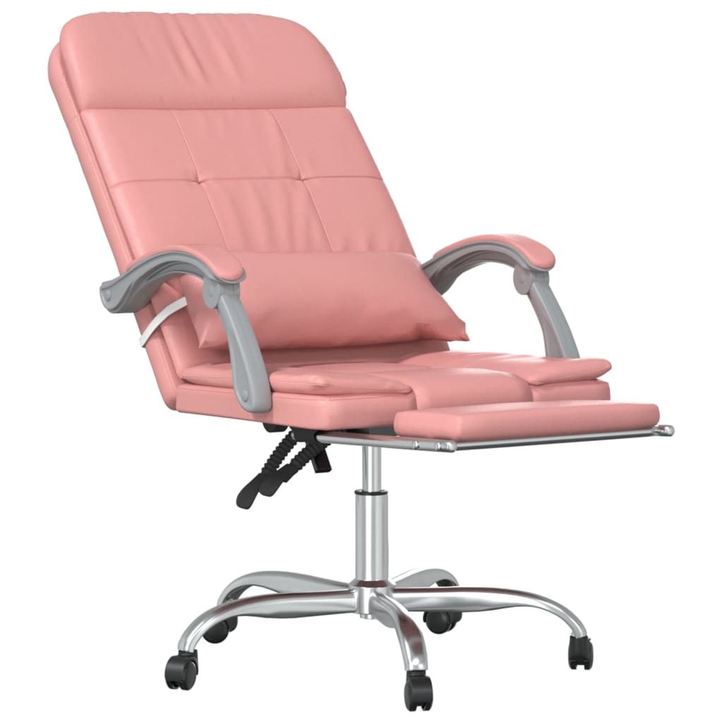 vidaXL Silla de oficina reclinable masaje cuero sintético rosa