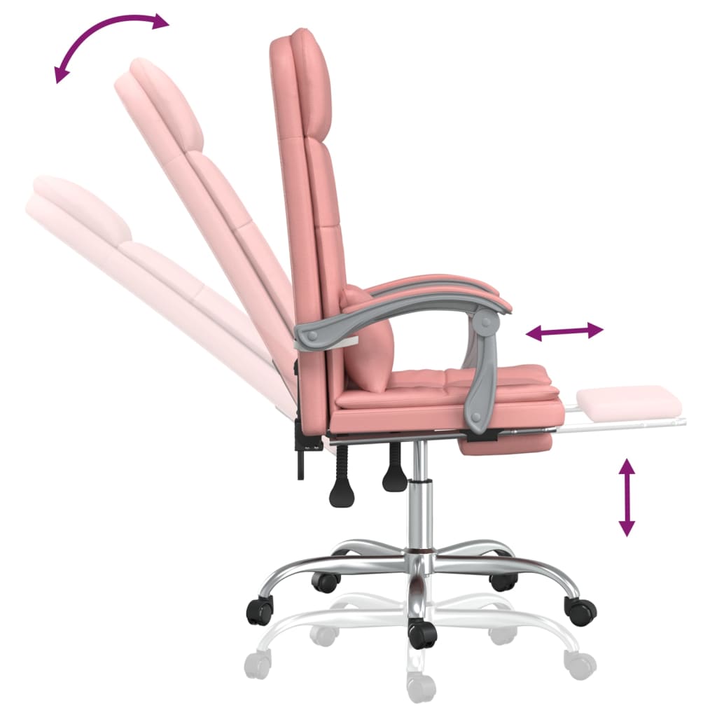 vidaXL Silla de oficina reclinable masaje cuero sintético rosa