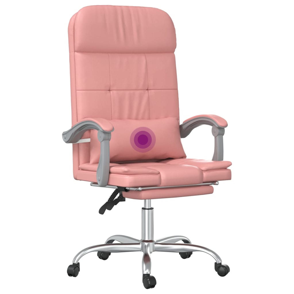 vidaXL Silla de oficina reclinable masaje cuero sintético rosa