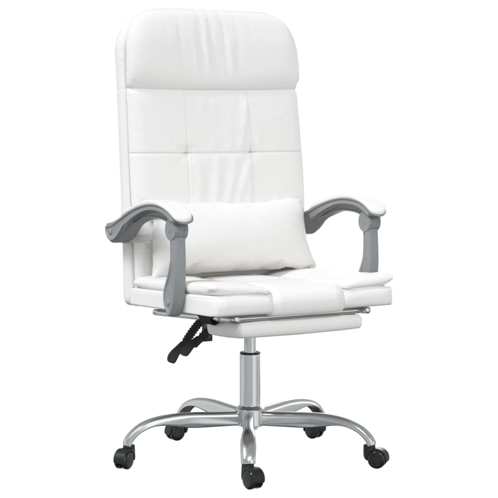 vidaXL Silla de oficina reclinable masaje cuero sintético blanco