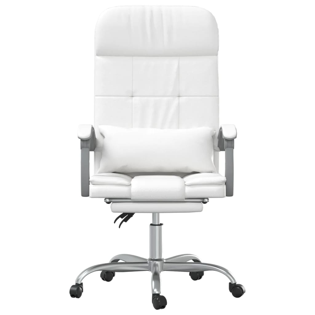 vidaXL Silla de oficina reclinable masaje cuero sintético blanco