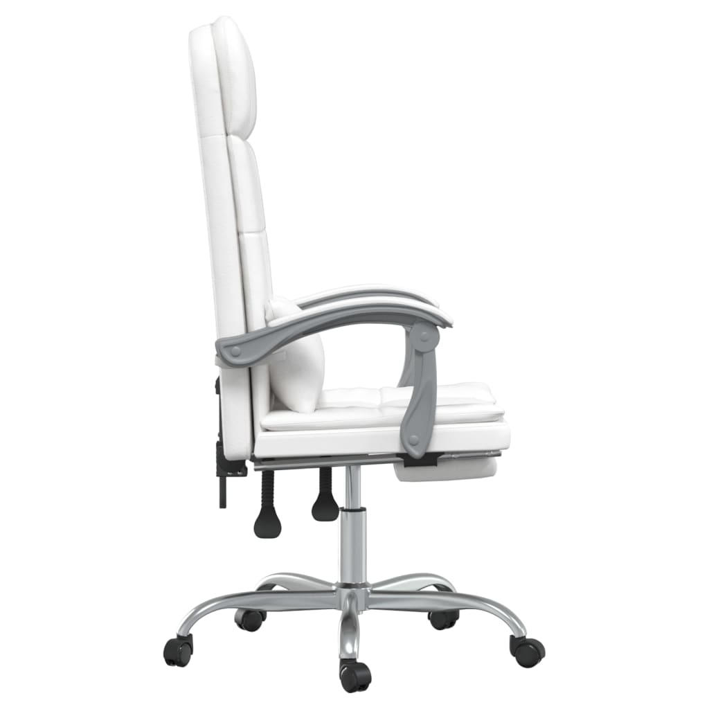 vidaXL Silla de oficina reclinable masaje cuero sintético blanco