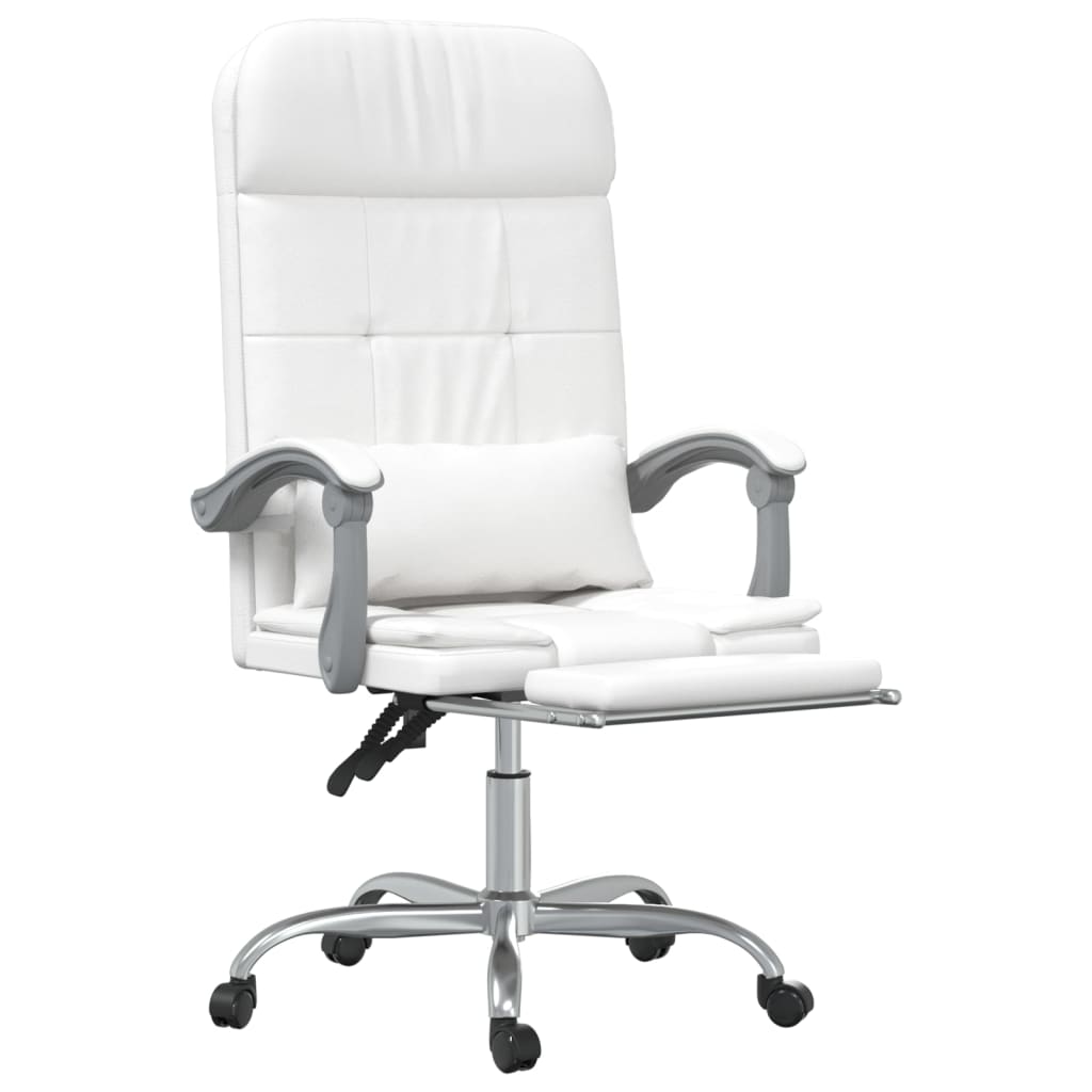 vidaXL Silla de oficina reclinable masaje cuero sintético blanco