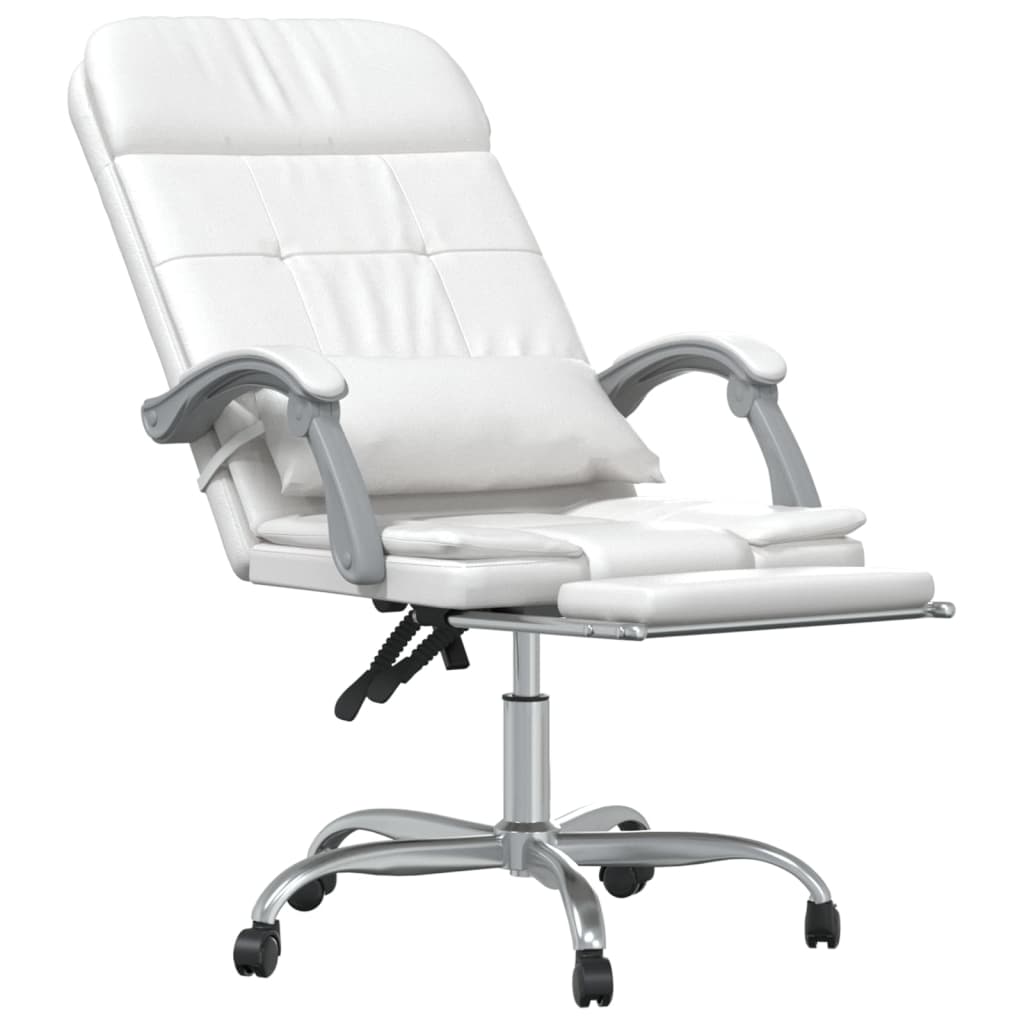 vidaXL Silla de oficina reclinable masaje cuero sintético blanco