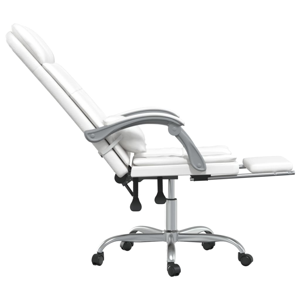 vidaXL Silla de oficina reclinable masaje cuero sintético blanco