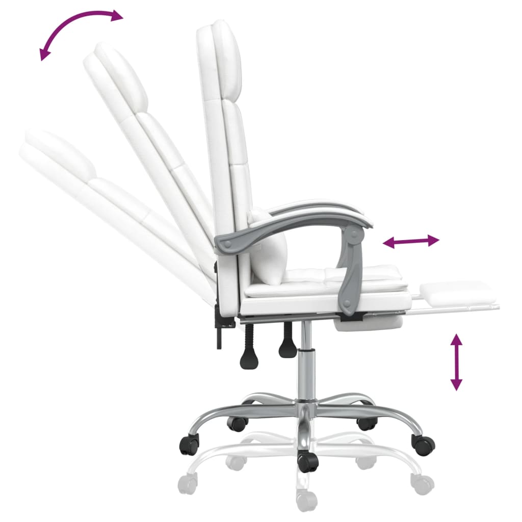 vidaXL Silla de oficina reclinable masaje cuero sintético blanco