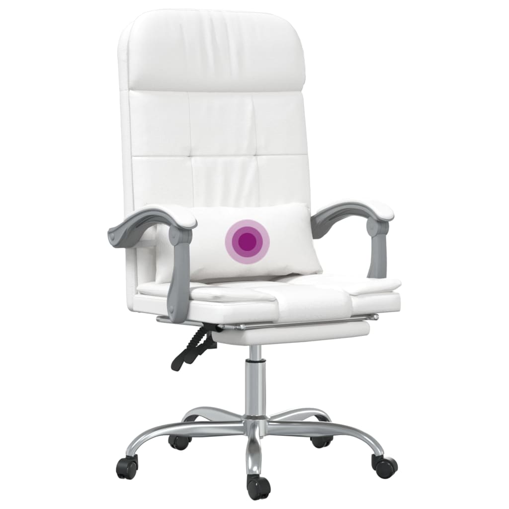 vidaXL Silla de oficina reclinable masaje cuero sintético blanco