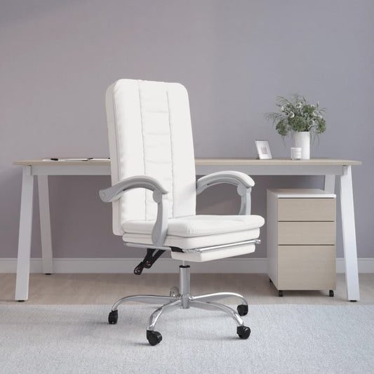 vidaXL Silla de oficina reclinable cuero sintético blanco