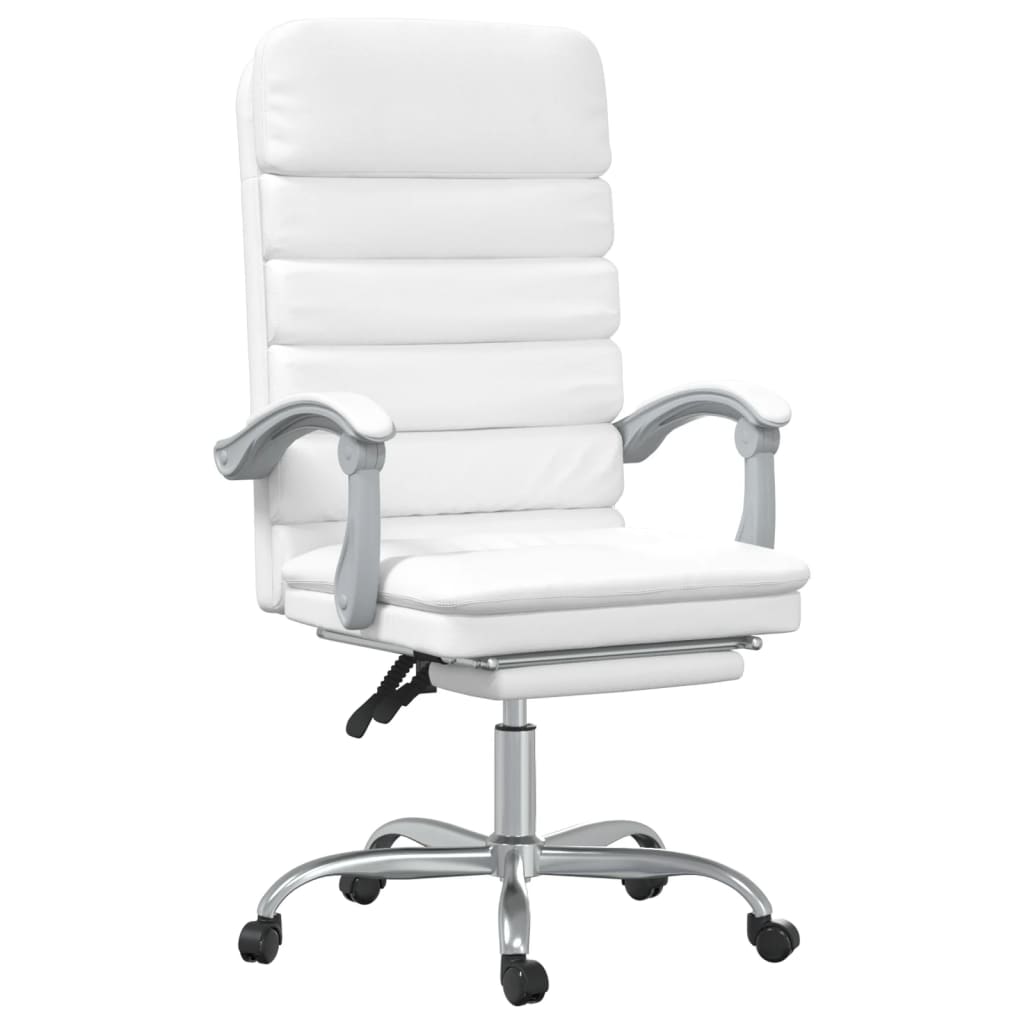 vidaXL Silla de oficina reclinable masaje cuero sintético blanco