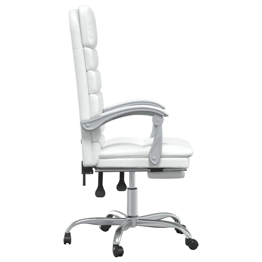 vidaXL Silla de oficina reclinable masaje cuero sintético blanco