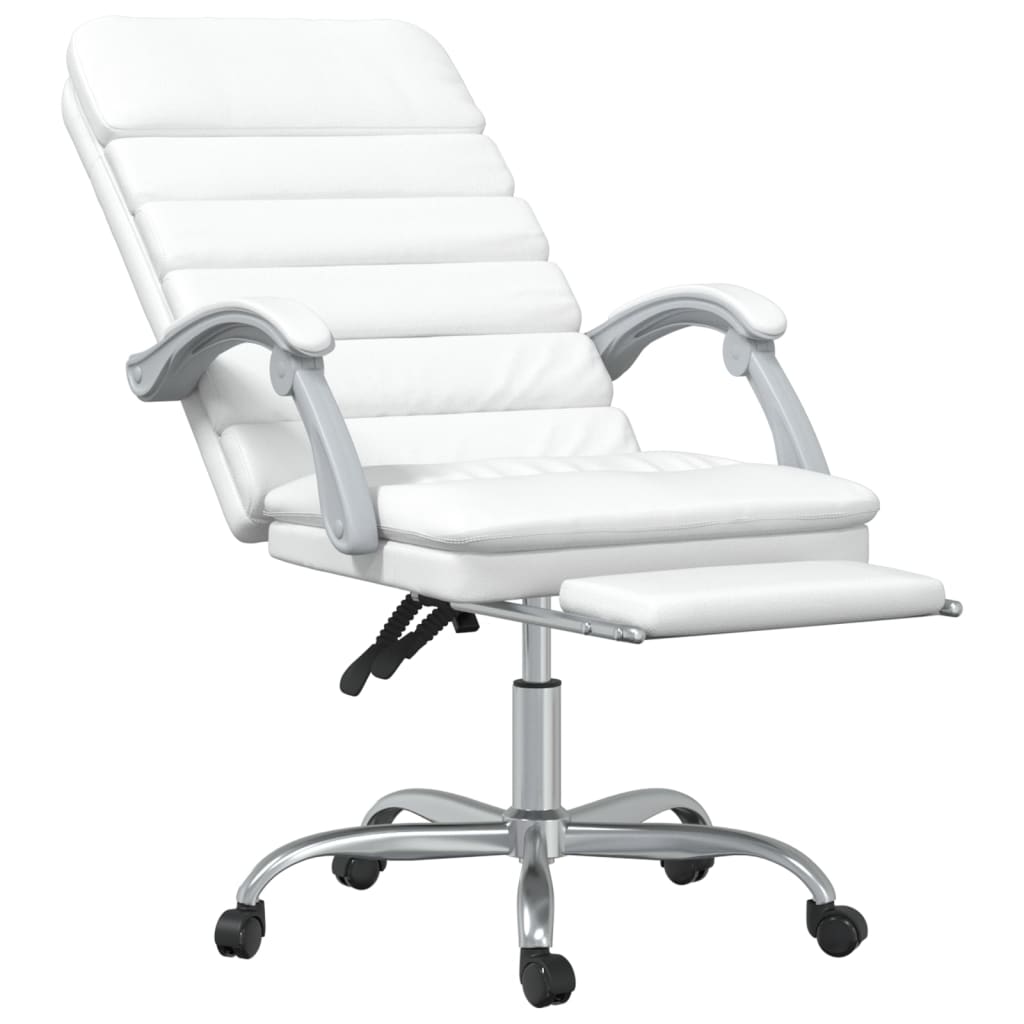 vidaXL Silla de oficina reclinable masaje cuero sintético blanco