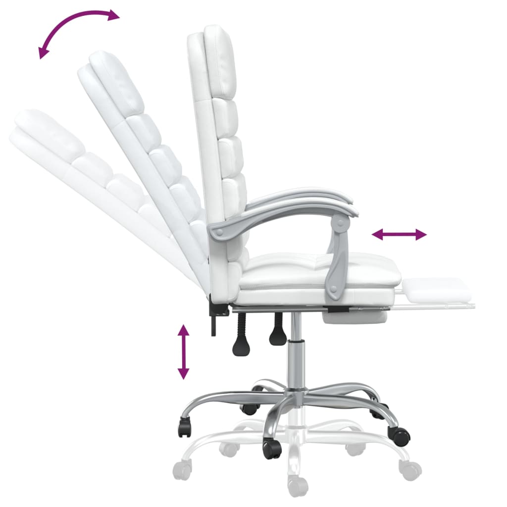 vidaXL Silla de oficina reclinable masaje cuero sintético blanco