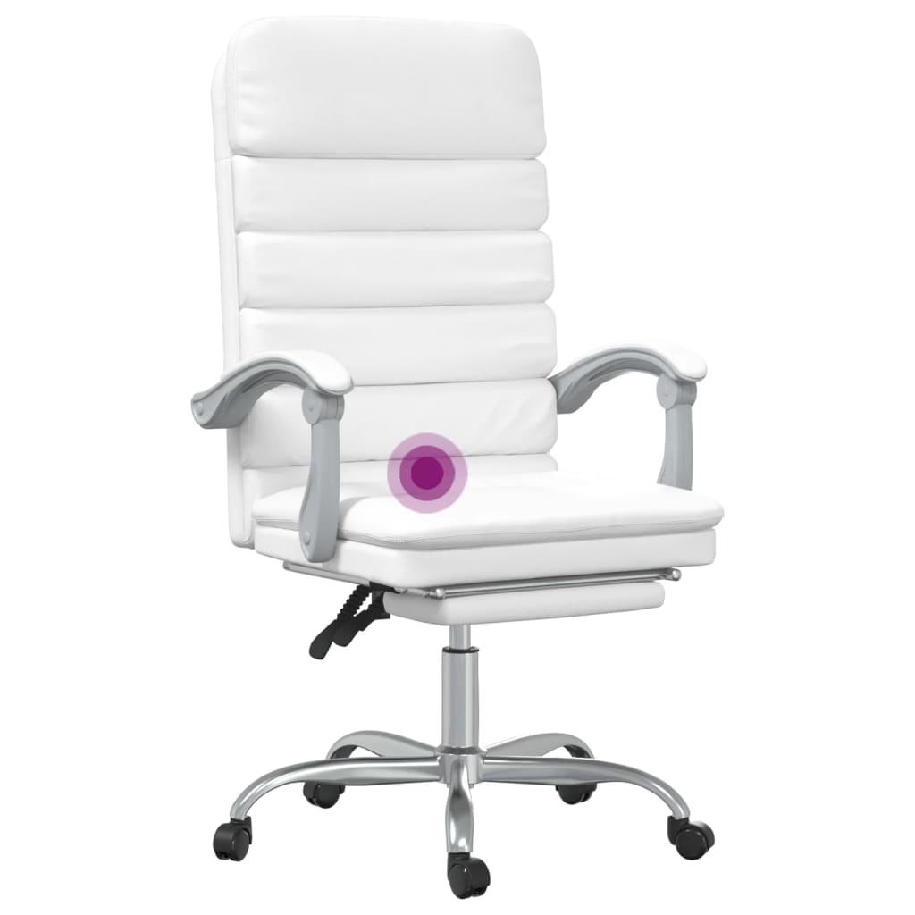 vidaXL Silla de oficina reclinable masaje cuero sintético blanco