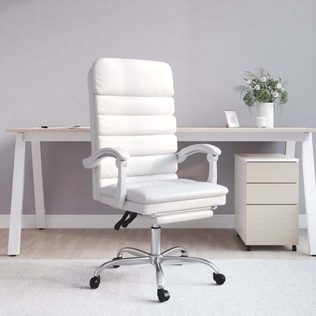 vidaXL Silla de oficina reclinable masaje cuero sintético blanco