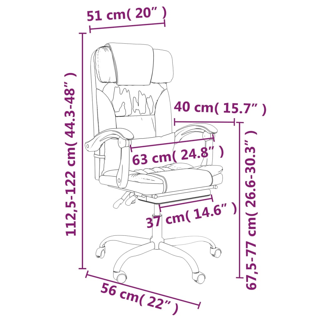 vidaXL Silla de oficina reclinable cuero sintético negro