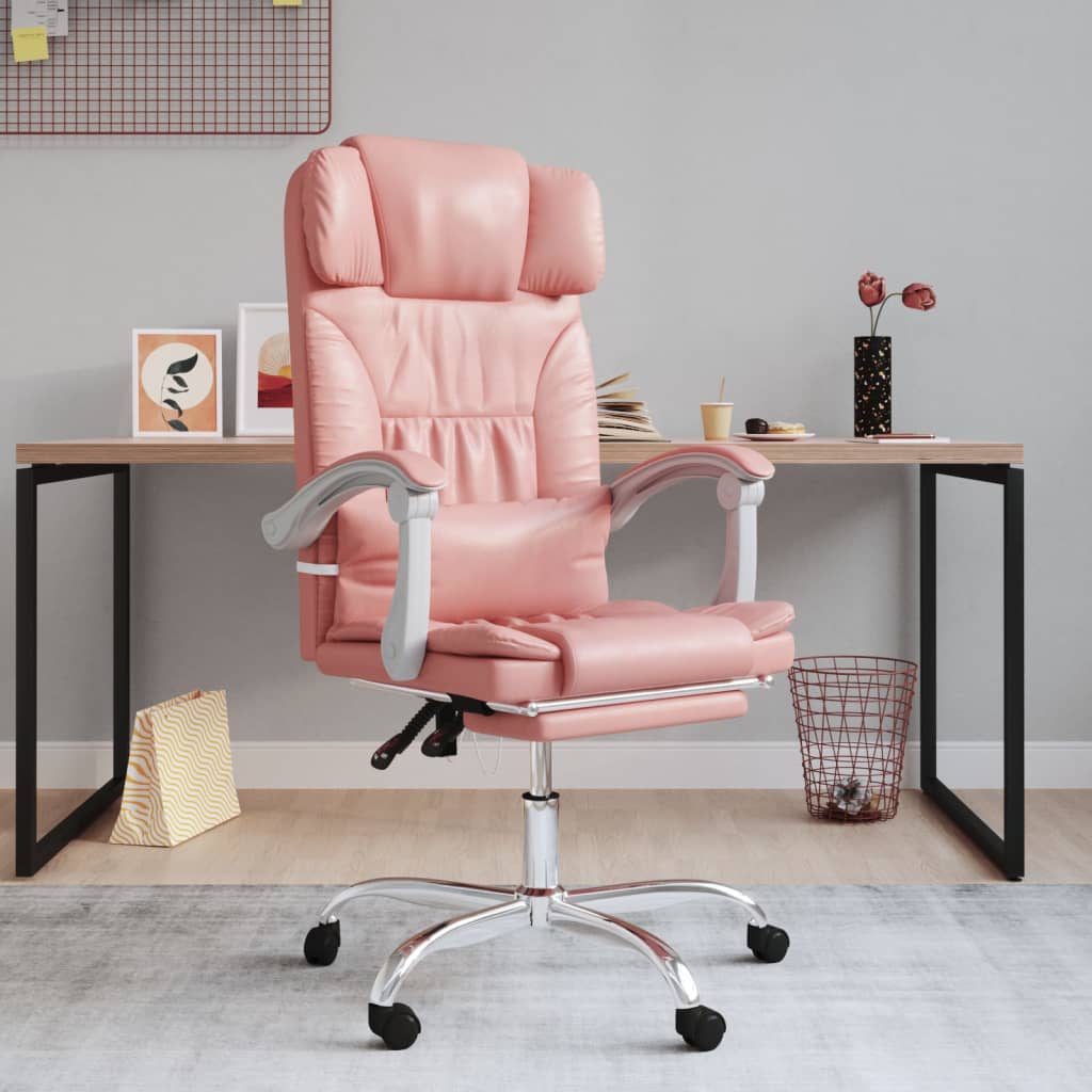 vidaXL Silla de oficina reclinable cuero sintético rosa