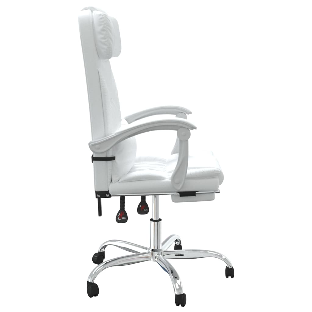 vidaXL Silla de oficina reclinable cuero sintético blanco