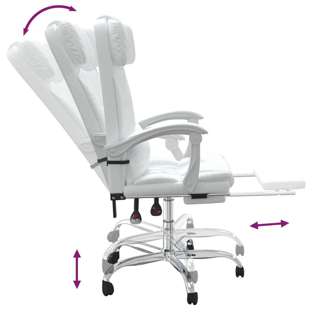 vidaXL Silla de oficina reclinable cuero sintético blanco