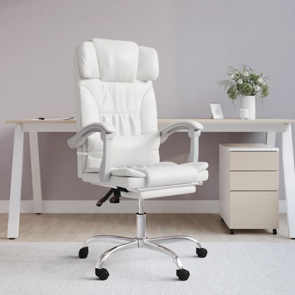 vidaXL Silla de oficina reclinable cuero sintético blanco