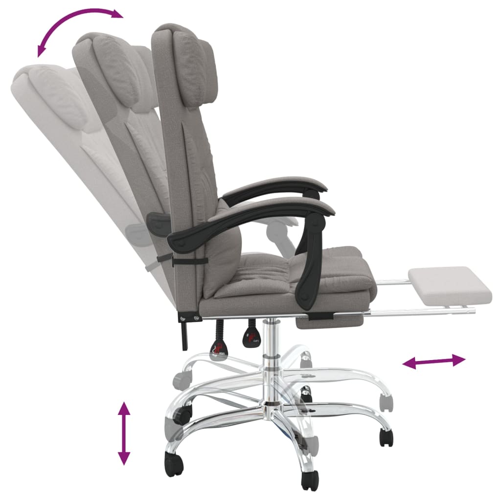 vidaXL Silla de oficina reclinable con masaje tela gris taupé