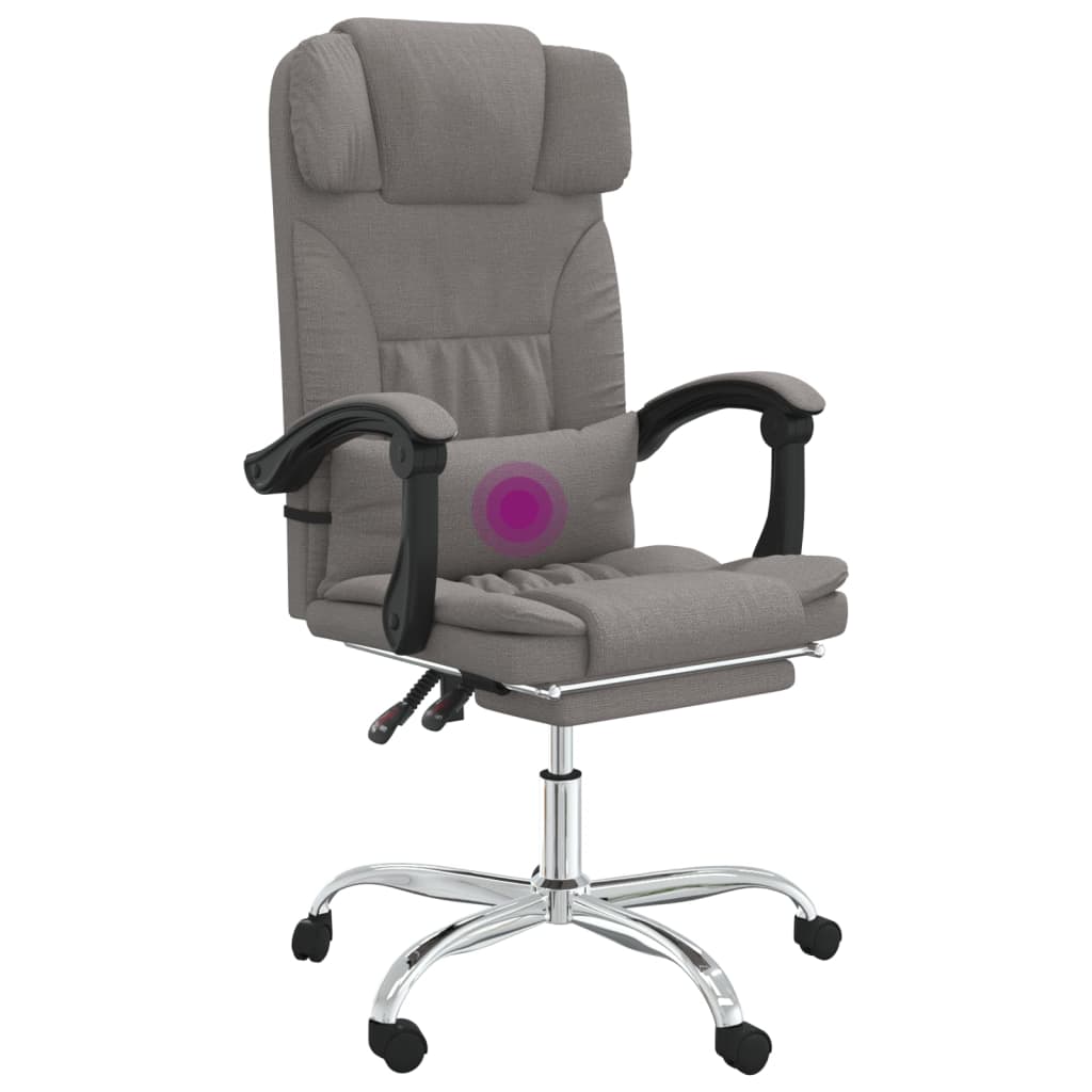 vidaXL Silla de oficina reclinable con masaje tela gris taupé