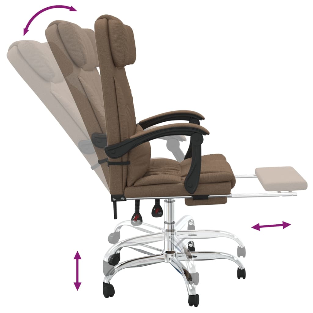 vidaXL Silla de oficina reclinable con masaje de tela marrón