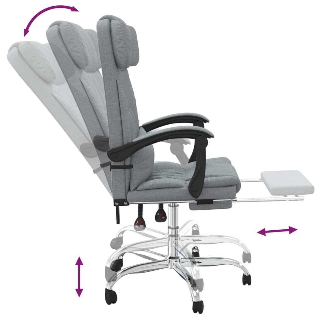 vidaXL Silla de oficina reclinable con masaje de tela gris claro