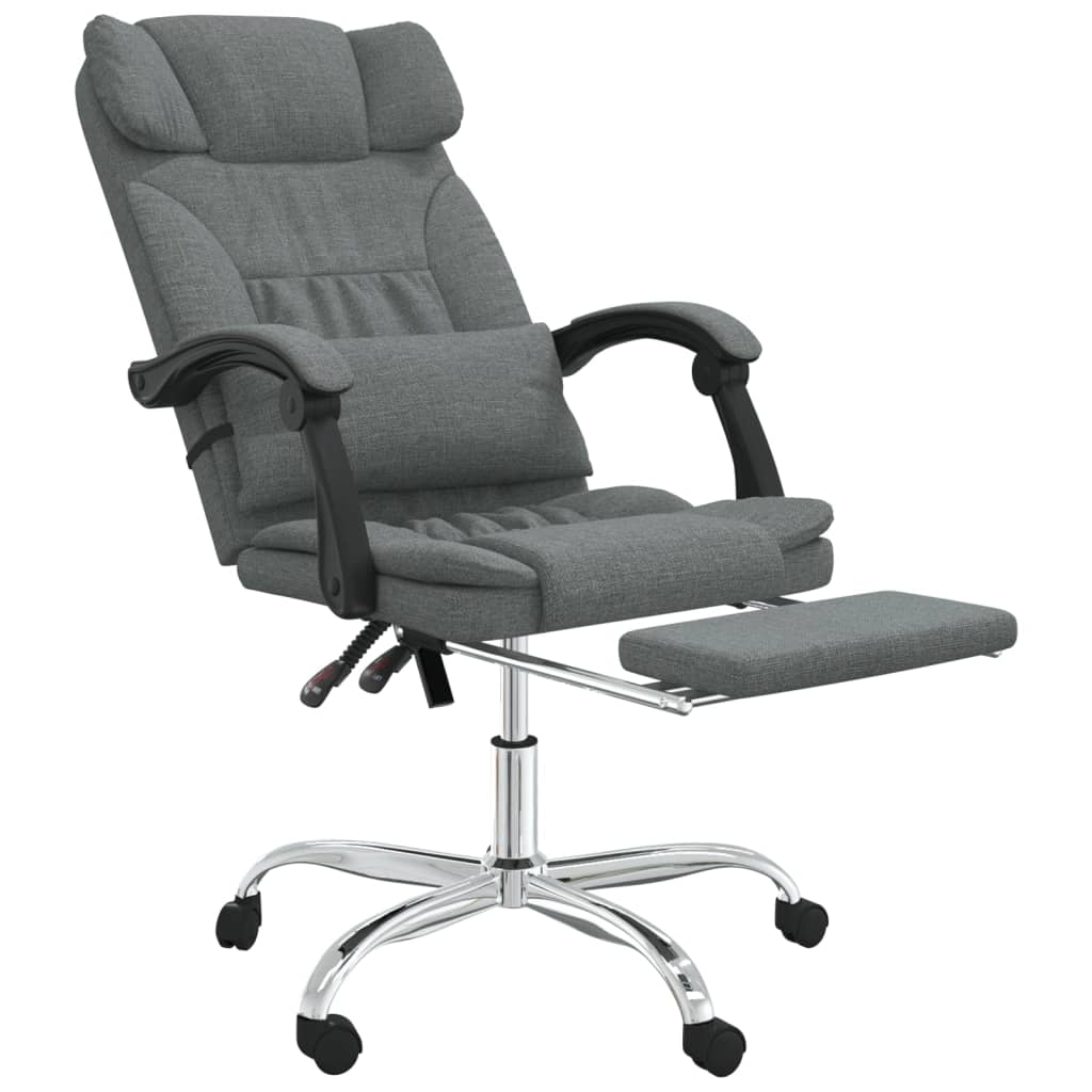 vidaXL Silla de oficina reclinable con masaje de tela gris oscuro