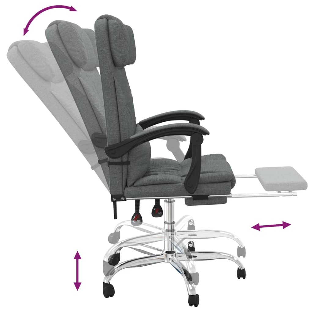 vidaXL Silla de oficina reclinable con masaje de tela gris oscuro