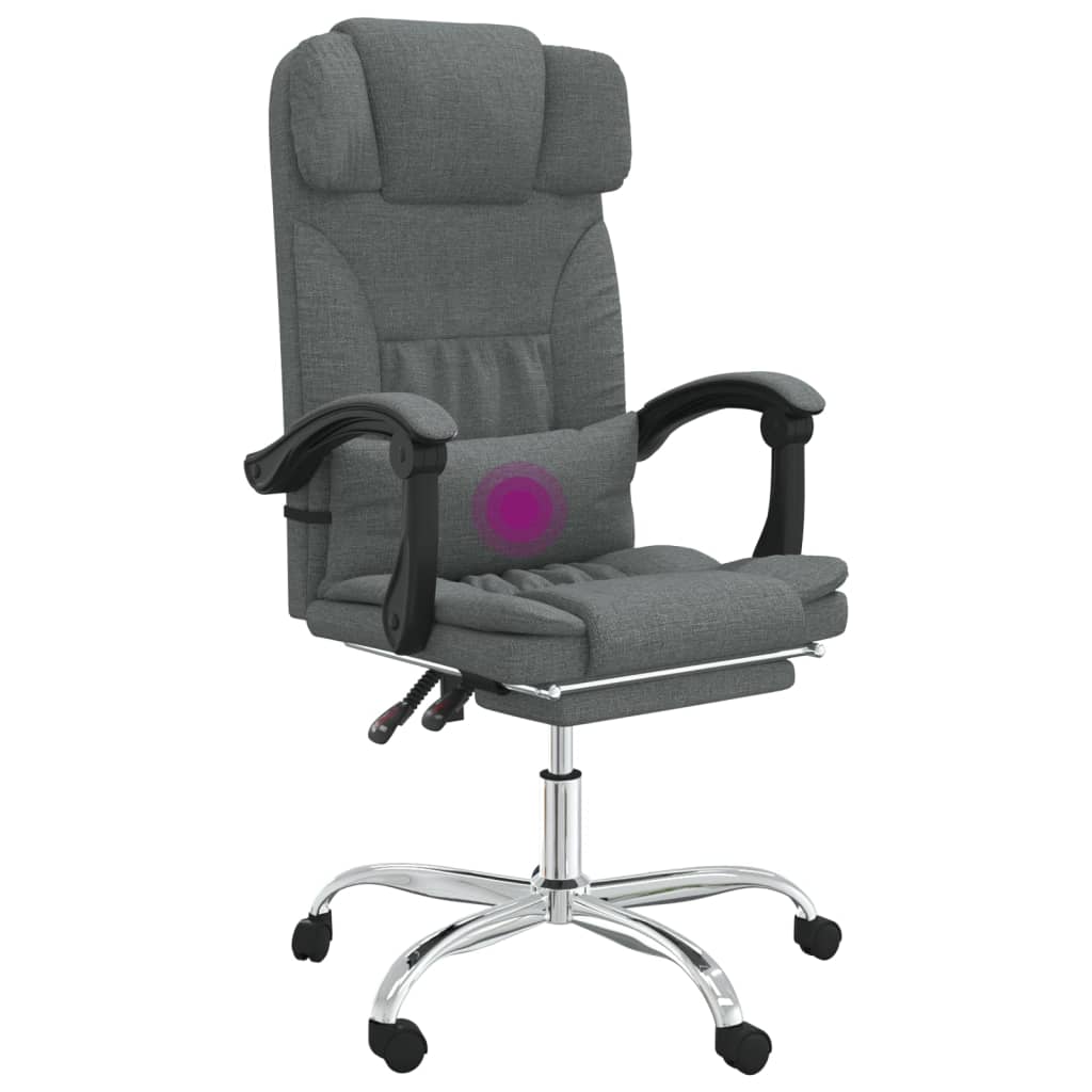 vidaXL Silla de oficina reclinable con masaje de tela gris oscuro