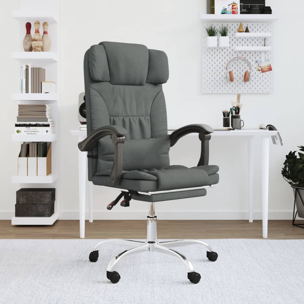 vidaXL Silla de oficina reclinable con masaje de tela gris oscuro