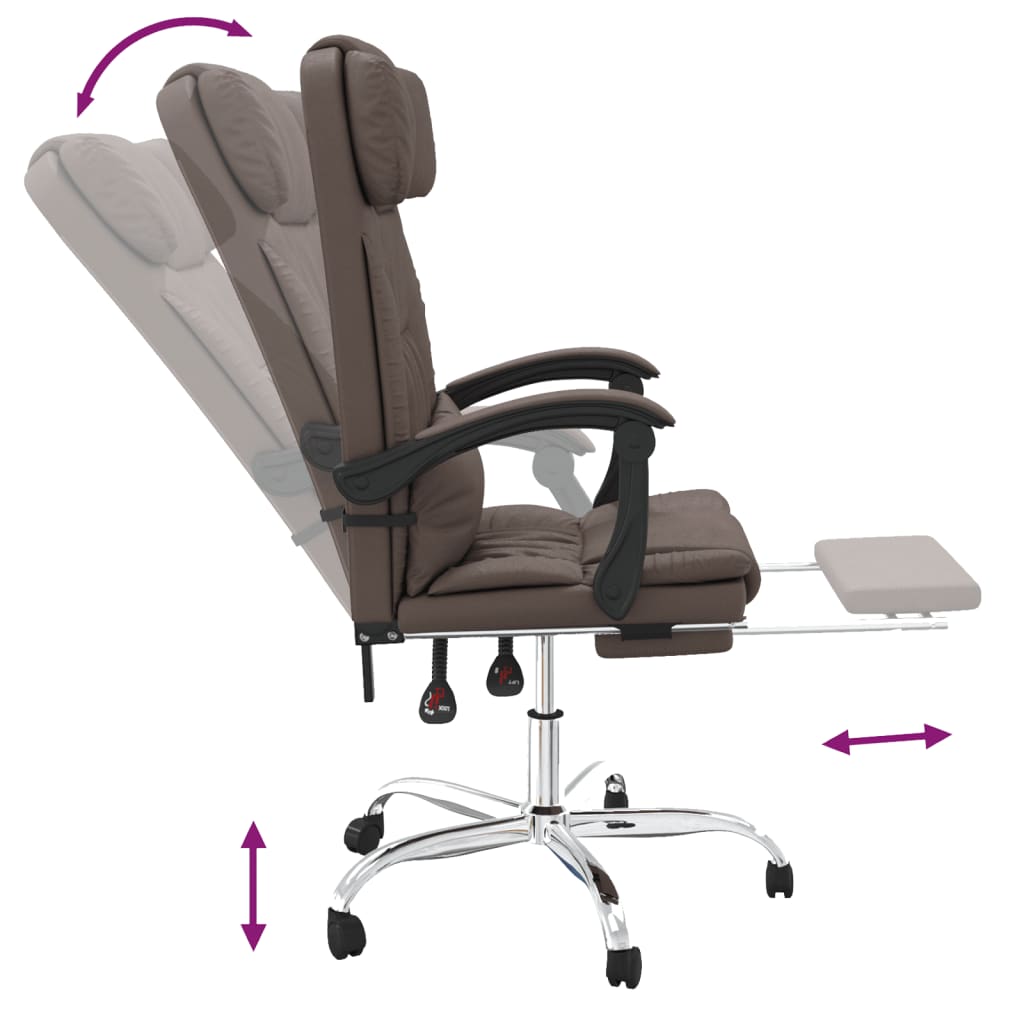 vidaXL Silla de oficina reclinable masaje cuero sintético marrón