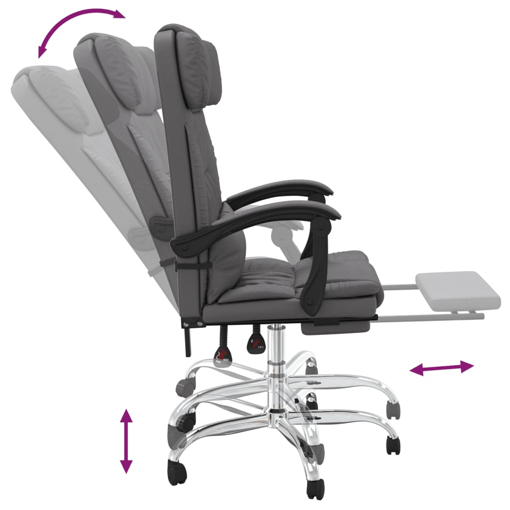 vidaXL Silla de oficina reclinable masaje cuero sintético gris