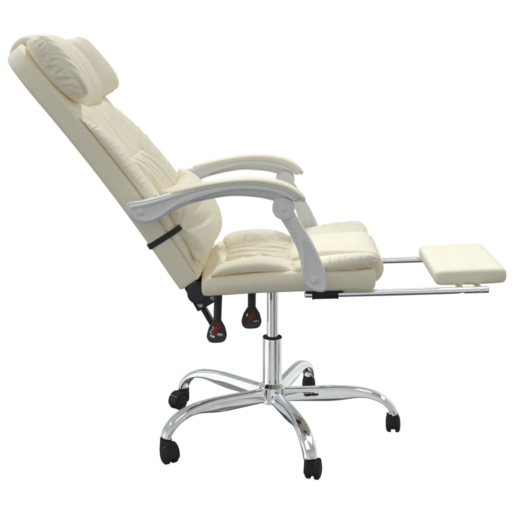 vidaXL Silla de oficina reclinable masaje cuero sintético color crema