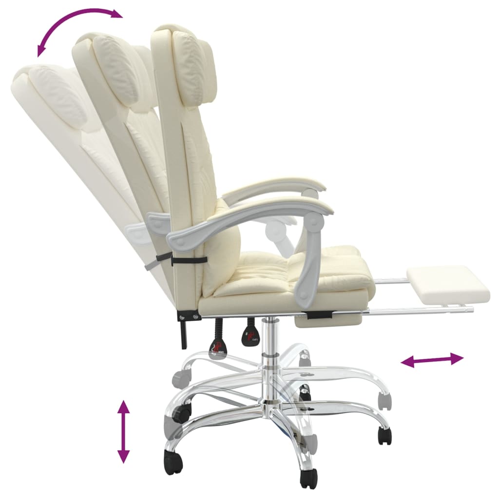 vidaXL Silla de oficina reclinable masaje cuero sintético color crema