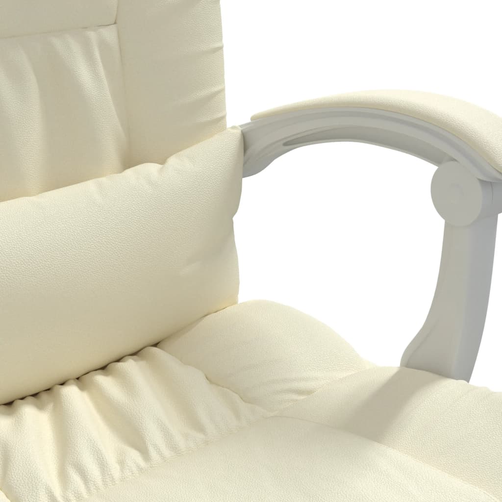 vidaXL Silla de oficina reclinable masaje cuero sintético color crema