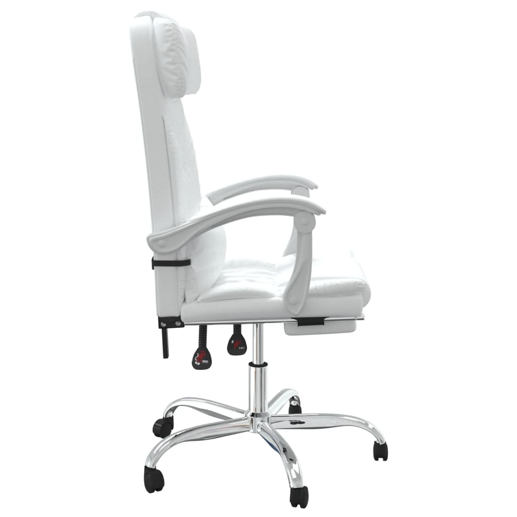 vidaXL Silla de oficina reclinable masaje cuero sintético blanco