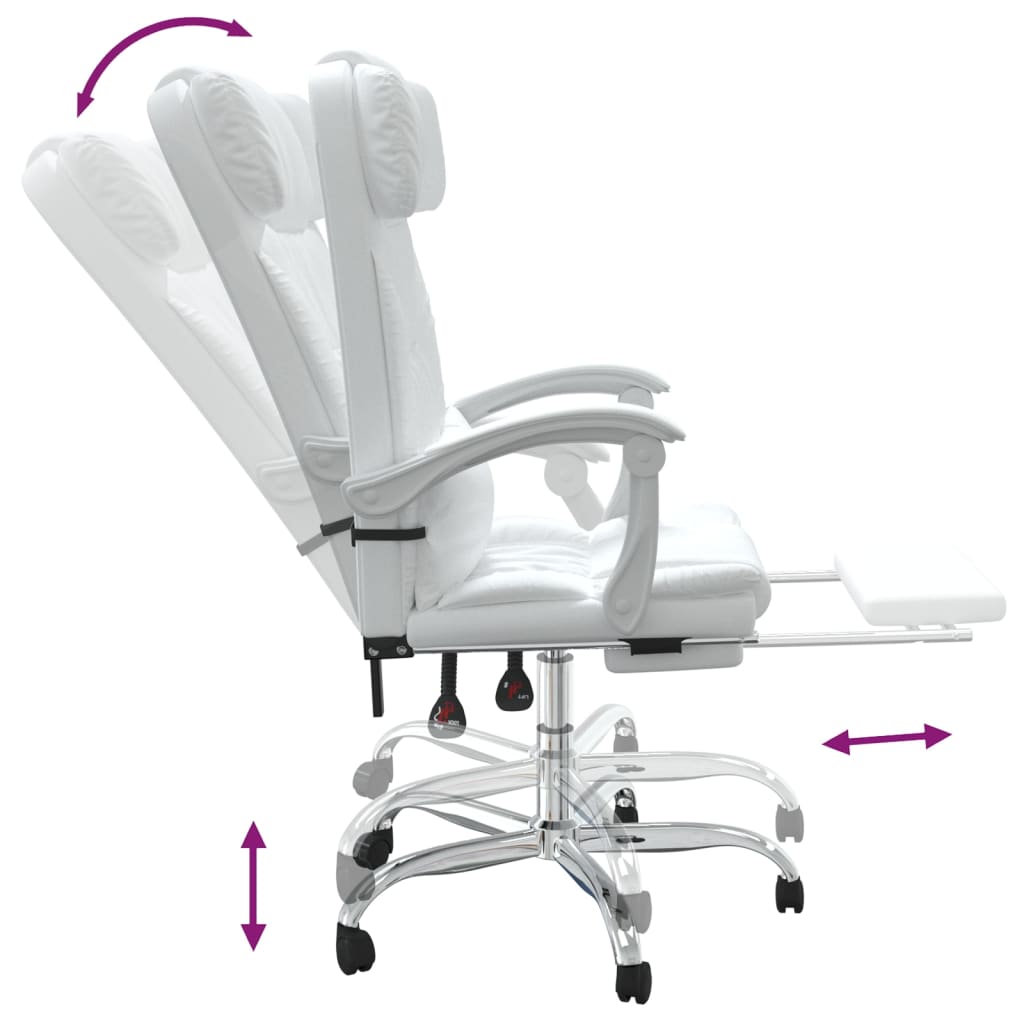 vidaXL Silla de oficina reclinable masaje cuero sintético blanco